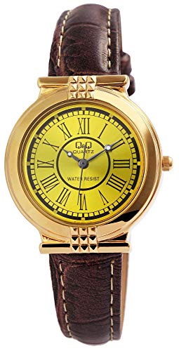 Excellanc Design Q&Q Damen Armband Uhr Gold Braun Analog Kunst Leder Quarz Römische Ziffern Elegant Frauen 9Q193J804Y von Excellanc