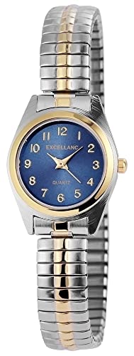 Excellanc Dezente Damen Armband Uhr Blau Silber Gold Zugband Stretch Klassisch 9170016000026 von Excellanc