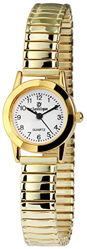 Excellanc Dezente Damen Armband Uhr Weiß Gold Zugband Stretch Klassisch Analog Classique 91700017002 von Excellanc
