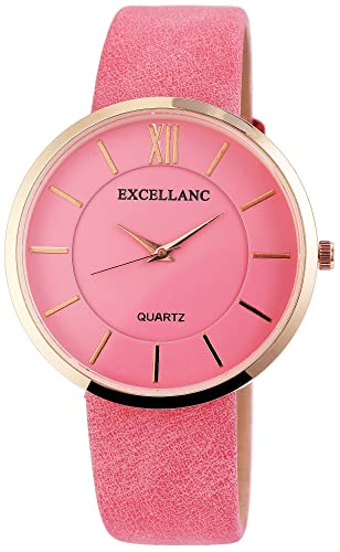 Excellanc Dezente Modische Damenuhr Rosa Rosègold Analog Kunst Leder Band Römische Ziffern Quarz 91900037008 von Excellanc