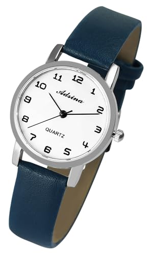 Excellanc Dezente Modische Damenuhr Weiß Blau Analog Kunst Leder Band Quarz 91900224006 von Excellanc