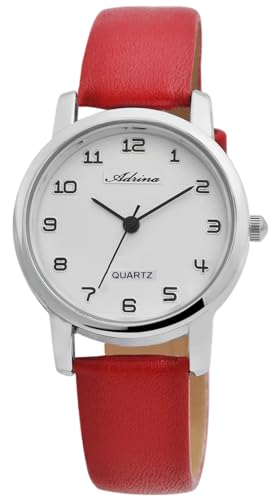 Excellanc Dezente Modische Damenuhr Weiß Rot Analog Kunst Leder Band Quarz 91900224005 von Excellanc