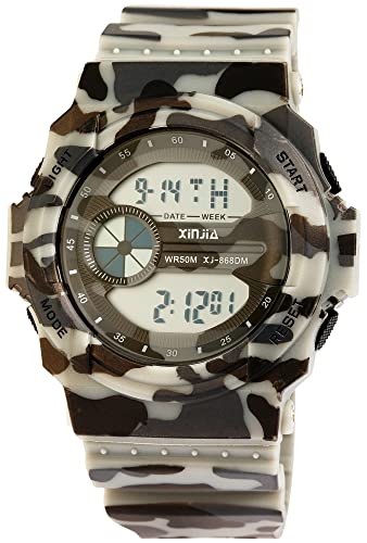 Excellanc Digital Uhr Braun Camouflage Militär Silikon Alarm Chrono 5 Bar Herren Kinder Junge Sport 92400006004 von Excellanc