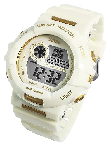 Excellanc Digital Uhr Damen Herren Kinder Weiß Gold Silikon Alarm Chrono 5 Bar Unisex Xinjia 92400024004 von Excellanc