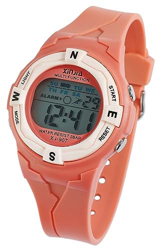 Excellanc Digital Uhr Orange Lachsfarben Silikon Alarm Chrono 5 Bar Damen Herren Kinder Junge Mädchen Sport 92410012002 von Excellanc