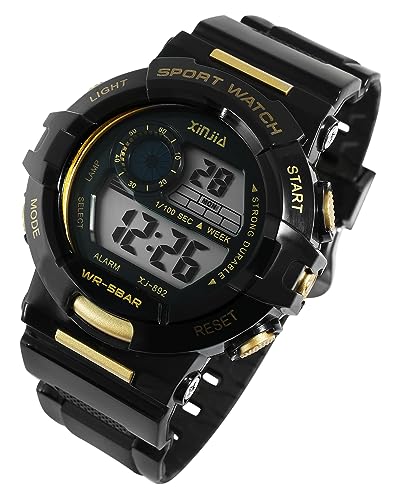 Excellanc Digital Uhr Schwarz Gold Silikon Alarm Chrono 5 Bar Herren Damen Kinder Unisex 92400024003 von Excellanc