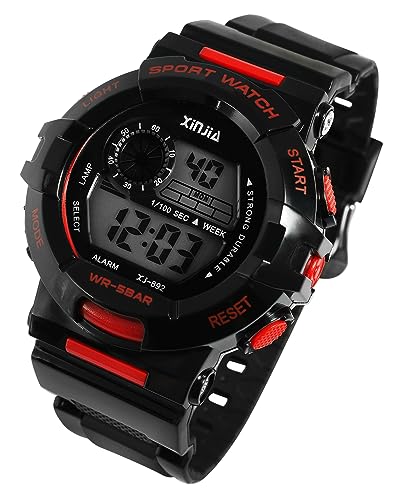 Excellanc Digital Uhr Schwarz Rot Silikon Alarm Chrono 5 Bar Herren Damen Kinder Unisex 92400024002 von Excellanc