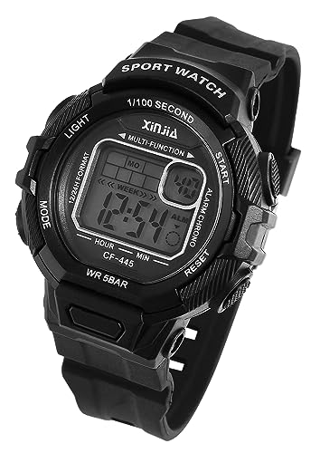 Excellanc Digital Uhr Schwarz Silikon Alarm Chrono 5 Bar Damen Kinder Junge Mädchen Sport 92410011001 von Excellanc