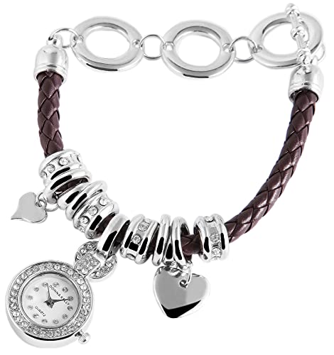 Excellanc Donna Kelly Design Damen Armband Uhr Weiß Braun Strass Analog Leder Imitat Quarz 9191527000001 von Excellanc