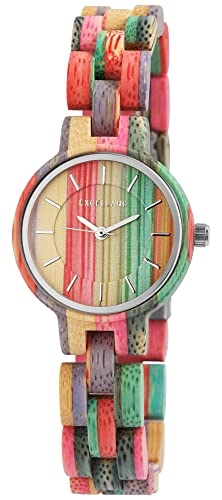 Excellanc Edle Design Damen Armband Uhr aus Bambus Holz Braun Bunt Analog Quarz 91800194005 von Excellanc