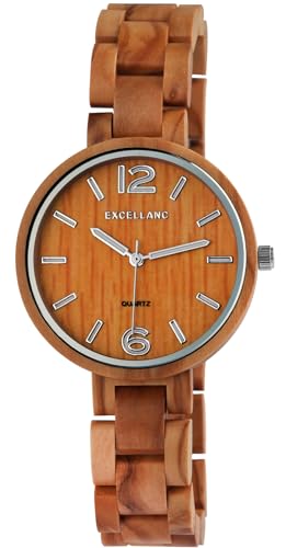 Excellanc Edle Design Damen Armband Uhr aus Oliven Holz Braun Analog Quarz 91800235002 von Excellanc