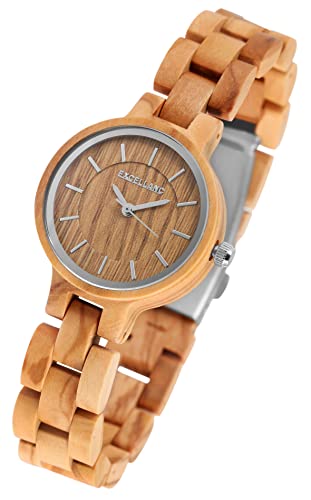 Excellanc Edle Design Damen Armband Uhr aus Oliven Holz Braun Analog Quarz Fashion 91800194007 von Excellanc