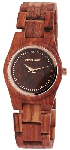 Excellanc Edle Design Damen Armband Uhr aus Sandel Holz Braun Analog Quarz 91800193004 von Excellanc