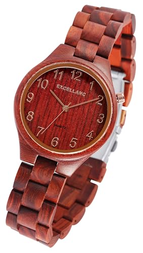 Excellanc Edle Design Damen Armband Uhr aus Sandel Holz Braun Analog Quarz 91800236002 von Excellanc