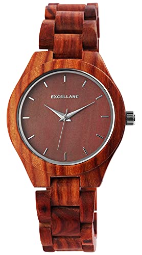 Excellanc Edle Design Damen Armband Uhr aus Sandel Holz Braun Analog Quarz Mode 91800171002 von Excellanc