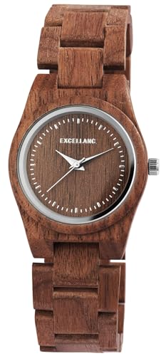 Excellanc Edle Design Damen Armband Uhr aus Walnuss Holz Braun Analog Quarz 91800193005 von Excellanc