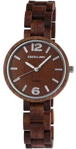 Excellanc Edle Design Damen Armband Uhr aus Walnuss Holz Braun Analog Quarz 91800235003 von Excellanc