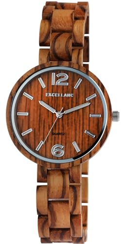 Excellanc Edle Design Damen Armband Uhr aus Zebra Holz Braun Analog 91800235001 von Excellanc