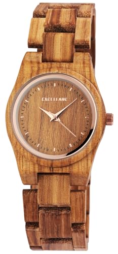 Excellanc Edle Design Damen Armband Uhr aus Zebra Holz Braun Analog Quarz 91800193002 von Excellanc