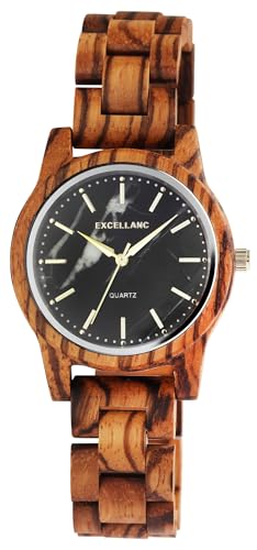 Excellanc Edle Design Damen Herren Armband Uhr aus Zebra Holz Braun Analog Perlmutt Look Quarz Unisex 92810008001 von Excellanc
