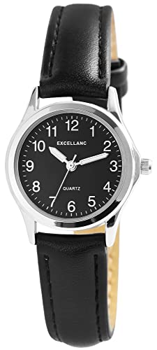 Excellanc Elegante Damen Armband Uhr Schwarz Silber Analog Lederimitat Quarz 91900264004 von Excellanc