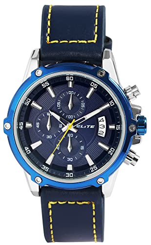 Excellanc Elegante Elite Design Herren Armband Uhr Blau Chronograph Datum Leder Quarz 92900220003 von Excellanc