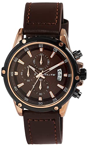 Excellanc Elegante Elite Design Herren Armband Uhr Braun Chronograph Datum Leder Quarz 92900220002 von Excellanc