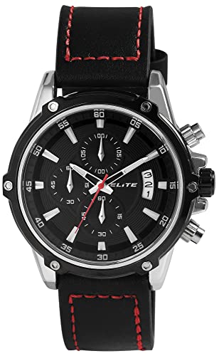 Excellanc Elegante Elite Design Herren Armband Uhr Schwarz Chronograph Datum Leder Quarz 92900220001 von Excellanc