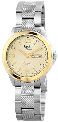 Excellanc Elegante Herren Armband Uhr Gold Silber Analog Datum & Tag 10ATM Klassisch Analog 9JU20088001 von Excellanc