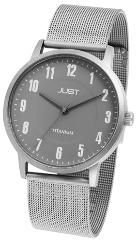 Excellanc Elegante Herren Titan Armband Uhr Grau Analog Meshband 5ATM Klassisch 9JU20187003 von Excellanc