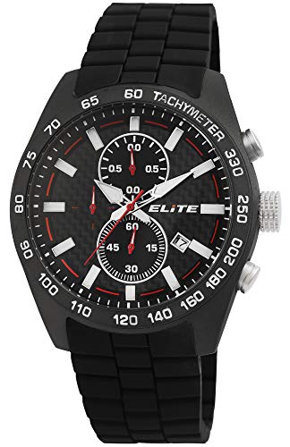 Excellanc Elite Herren Armband Uhr Schwarz Rot Chronograph Analog Datum Silikon Quarz 5ATM 92500003001 von Excellanc