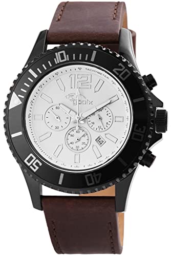 Excellanc Gooix Design Herren Armband Uhr Weiß Braun Analog Chronograph Datum Echt Leder Männer 9GX0600531A von Excellanc