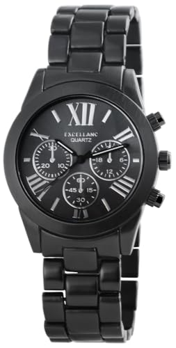 Excellanc Herren Armband Uhr Schwarz Chrono-Look Metall Analog Quarz 9280971500006 von Excellanc