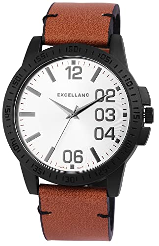 Excellanc Herren Armband Uhr Weiß Schwarz Braun Analog Leder Imitat Quarz 9295072500186 von Excellanc