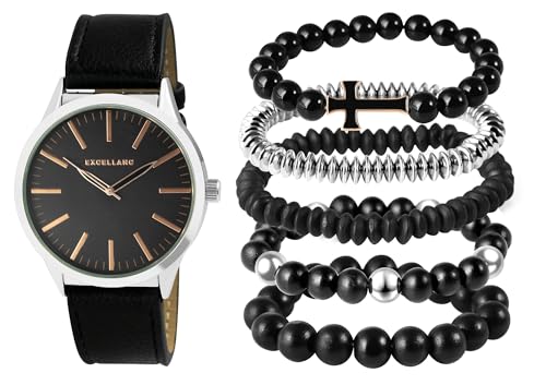 Excellanc Herren-Schmuckset Kunstleder Armbanduhr Armbänder 2900224 (schwarz) von Excellanc