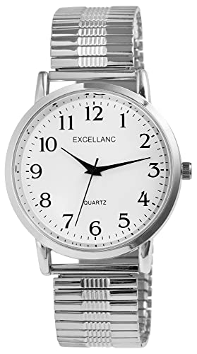 Excellanc Herren-Uhr Edelstahl Zugband Analog Quarz 2700028 (silberfarbig weiß) von Excellanc