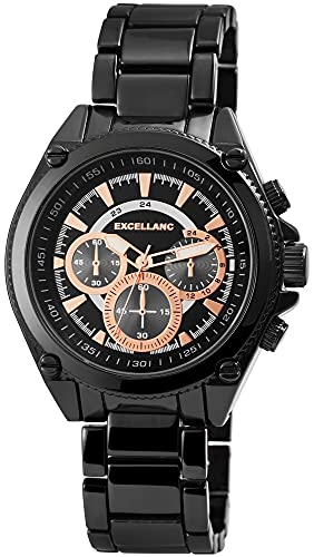 Excellanc Herren-Uhr Gliederarmband Metall Leuchtzeiger Analog Quarz 2800047 (schwarz roségoldfarbig) von Excellanc