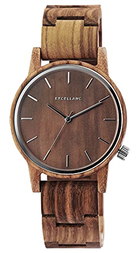 Excellanc Herren-Uhr Holz Gliederarmband Faltschließe Analaog Quarz 2800052 (Zebraholz) von Excellanc
