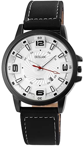 Excellanc Herren-Uhr Kunstleder Armband Dornschließe Analog Quarz 2900074 (schwarz weiß) von Excellanc
