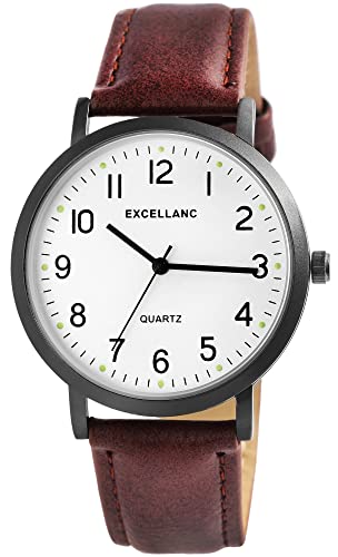 Excellanc Herren-Uhr Kunstleder Armband Dornschließe Analog Quarz 2900210 (braun) von Excellanc