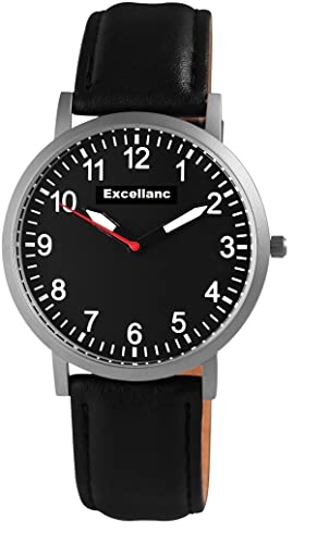 Excellanc Herren-Uhr Kunstleder Armband Dornschließe Analog Quarz 2900210 (schwarz) von Excellanc