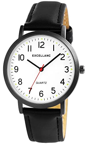 Excellanc Herren-Uhr Kunstleder Armband Dornschließe Analog Quarz 2900210 (schwarz weiß) von Excellanc