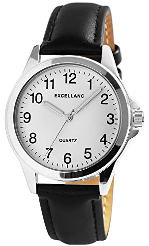 Excellanc Herren-Uhr Kunstleder Armband Dornschließe Analog Quarz 2900212 (schwarz silberfarbig) von Excellanc