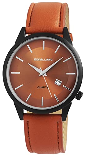 Excellanc Herren-Uhr Kunstleder Armband Dornschließe Datum Analog 2900178 (Hellbraun braun) von Excellanc