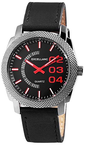 Excellanc Herren-Uhr Kunstleder Armband Dornschließe Leuchtzeiger 2900026 (schwarz rot) von Excellanc