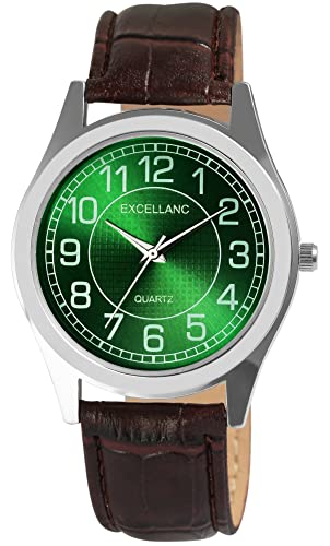 Excellanc Herren-Uhr Kunstleder Dornschließe Analog Quarz 2900228 (braun grün) von Excellanc