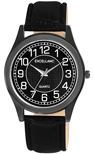 Excellanc Herren-Uhr Kunstleder Dornschließe Analog Quarz 2900228 (schwarz schwarz weiß) von Excellanc