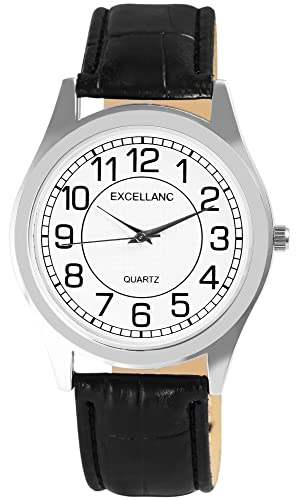 Excellanc Herren-Uhr Kunstleder Dornschließe Analog Quarz 2900228 (schwarz weiß) von Excellanc