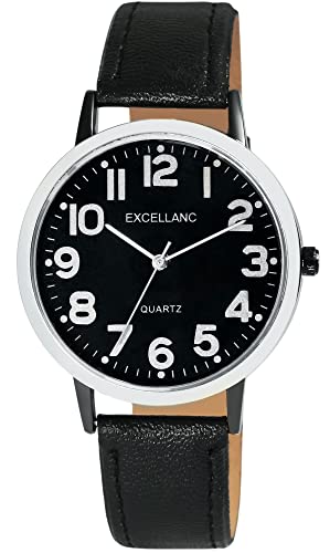 Excellanc Herren-Uhr Kunstleder Dornschließe Analog Quarz 2900233 (schwarz schwarz) von Excellanc