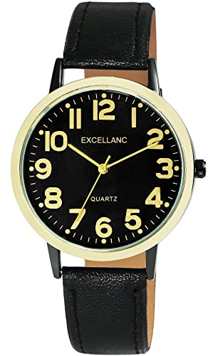 Excellanc Herren-Uhr Kunstleder Dornschließe Analog Quarz 2900233 (schwarz schwarz goldfarbig) von Excellanc